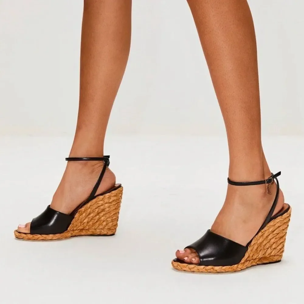 Saint Laurent Paloma 95 leather espadrille wedge sandals size 38